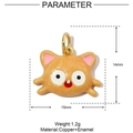 Detailed view of orange enamel cat pendant with copper material and 15mm size dimensions - Yellow Cat (3Pcs)