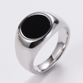 Anillo minimalista de acero inoxidable plateado con superficie redonda negra para hombre y mujer - US 6 / Color Acero