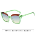 Cat eye sunglasses in transparent green and brown frame with blue-yellow gradient lens - C5 Green Frame Blue Brown Lens