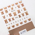 5D brown teddy bear embossed nail stickers featuring plaid patterns and gold stars - Variety Brown Bear - 3D Embossed Style (TS-3391)