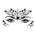 Blue and iridescent rhinestone face jewels sticker for festive party makeup looks - Dark Blue Iridescent Totem Style (YT-169)