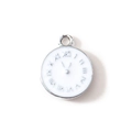Ciondolo orologio fai-da-te con quadrante in smalto bianco e numeri romani per gioielli - Placcato Argento Bianco (Doppia Faccia)