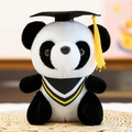 Cute graduation plush panda toy wearing a black doctor hat with a yellow tassel - Yellow Collar