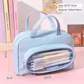 Blue Oxford cloth large capacity stationery bag with clear window, size 20x6x13cm - Blue