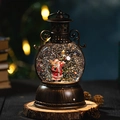 Lanterna musicale vintage in bronzo con Babbo Natale, albero e neve finta scintillante - Babbo Natale