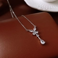 Macro shot of a vintage silver flower pendant necklace with teardrop crystals on leather - Silver Starburst Flower Teardrop Style (18#)