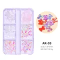 Detailed view of photochromic resin nail art bows showing UV color-changing effect - Mixed Light Sensitive Color Changing Bowknot 03 / 6 Grids Box