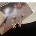 Golden bear earrings with white faux pearl and colorful rhinestones for women - Gold Bear Pearl Rhinestone Dangle