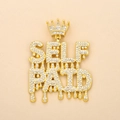 Close-up of golden hip hop crown pendant with dripping Self Paid letters and full rhinestones - Gold SELF-PAID (Crown)