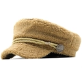 Gorra octagonal clásica de forro polar camel de estilo británico con botón de metal vintage - 56-60cm Ajustable / Caqui