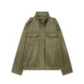 Army green faux suede bomber jacket with utility pockets and a standing collar - XS / Olive Green