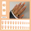 Unghie finte stiletto arancioni con faccina sorridente e fiori, set completo da 24 pezzi - Smiley Carino (Stile Colla) (W150)