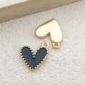 Black enamel heart wing pendant and polished gold heart charm for DIY jewelry - 1Pc Black Heart Shape Charm 13x13mm