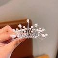 Silver crown hair clip with white faux pearls and rhinestones for girl party - 14# Pagoda Pearl Hair Comb (Medium)