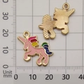 Colorful enamel unicorn pendant charm with gold metal finish and size scale guide - Pink Enamel Unicorn 22x21