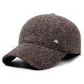 Brown plaid baseball cap for men featuring a tweed texture and hexagonal metal logo - Adjustable / Coffee