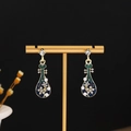 Blue and green enamel vintage Chinese tassel earrings on a gold metal display stand - Chinese Vintage Enamel Ruyi Bottle Earrings(E5487)