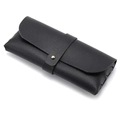 Minimalistisches schwarzes Brillenetui aus Leder mit goldenem Druckknopf-Verschluss - Druckknopf Weichtasche / Schwarz