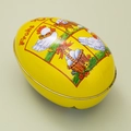Caja de hojalata amarilla con forma de huevo de Pascua e ilustración retro de gallinas - Nuevo Huevo de Estaño de Pascua Estilo E (Patrón de Gallina y Pollito)