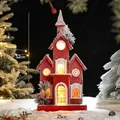 Red wooden Christmas church with LED light and snow texture, size 52x25x11cm - Pointed Roof Snow House Style B Battery Model