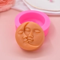Roze siliconen vorm voor maan gezicht reliëf zeep, chocolade en DIY bakken ambachten - Maangezicht (Helder Roze)