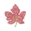 Elegant maple leaf brooch in pink and gold finish with sparkling crystals - Pink