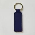 Rectangle key ring in dark blue PU leather with silver metal loop for car keys - Dark Blue