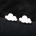 Macro shot of silver-colored cloud-shaped stud earrings in polished stainless steel finish - Cloud / Silver