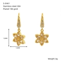 Detail of 18k gold plated stainless steel floral earrings with zircon stones and dimensions - Six-Petal Snowflake Style (SE461G)