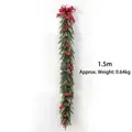 Ghirlanda natalizia 1,5m con fioccato PE, bacche rosse, pigne e fiocco a scacchi decoro - Ghirlanda da 1,5 m