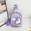 Purple kids chest bag with cartoon unicorn prints and adjustable nylon strap - Style 2-Purple Unicorn