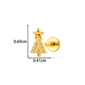 Golden Christmas tree stud earring in titanium with tiny crystals, size 0.69cm by 0.41cm - Starry Xmas Tree (T2584-7#) / Gold