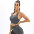 Ensemble de yoga sans couture gris foncé avec brassière et legging en résille - S / Hauts / Gris foncé