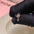 Y2K silver star and crescent earring with a pink heart gemstone detail - Star Moon Pink Diamond
