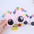 Pink cupcake-shaped birthday party glasses with colorful Happy Birthday letters - Pink Cupcake Birthday Glasses