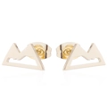 Detailed view of hollow mountain peak stud earrings in a polished golden finish - 100 Mountain - Gold