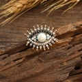 Spilla vintage occhio del male con perla d'acqua dolce e strass su legno - Occhio del male bianco piccolo / Bianco