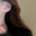 Macro shot of silver butterfly ear cuff without piercing on model's ear cartilage - 99# Silver Butterfly Only (Without Right Ear) Ear Cuff
