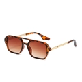 Retro square sunglasses with leopard frame, brown gradient lenses and gold temples - Leopard Frame Double Tea Lens