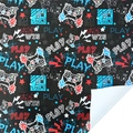 Carta regalo gaming adesiva con icone controller e scritte play su sfondo nero - Gioco pixel