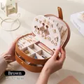 Brown leather double-layer jewelry box with compartments and rings slots, 17x12x8cm - Brown