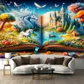 Extra wide wall tapestry with fantasy unicorn and castle pattern for room decor - 300 X230cm / Fantasy Castle Unicorn