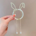Molla per capelli a orecchie di coniglio dorata con perle e nappe lunghe - J13 Orecchie di Coniglio Perla Fibbia per Coda di Cavallo