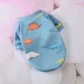 Light blue fleece pet sweatshirt with cartoon dinosaur prints and hello text for small dogs - Blue Animals