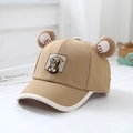 Detail of khaki kids baseball cap featuring 3D plush bear ears and outdoor wear patch - 52cm (2-5 Years) / Dark Khaki