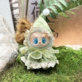Plush doll charm in mint green lace dress and pointed hat on mossy forest background - Light Green Elf Pendant Set / First And Second Generation Keychains Are Compatible With La Cloth Dolls. Dolls Not Included.