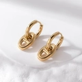 Eleganti orecchini a cerchio in acciaio inossidabile dorato 18K con ciondolo maglia - Oro (1 Paio)