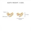 Vue détaillée des boucles d'oreilles en zircon plaqué or 18 carats avec dimensions - Doré