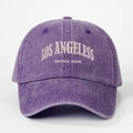 Purple washed cotton baseball cap with white Los Angeles vintage embroidery - Purple