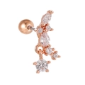 Rose gold barbell piercing with marquise and teardrop crystals and round dangle charm - EGD0980 Rose Gold - Cluster Shape